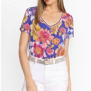 Johnny Was Janie Favorite Short Sleeve V‑Neck Swing Tee Leilah, Size Small